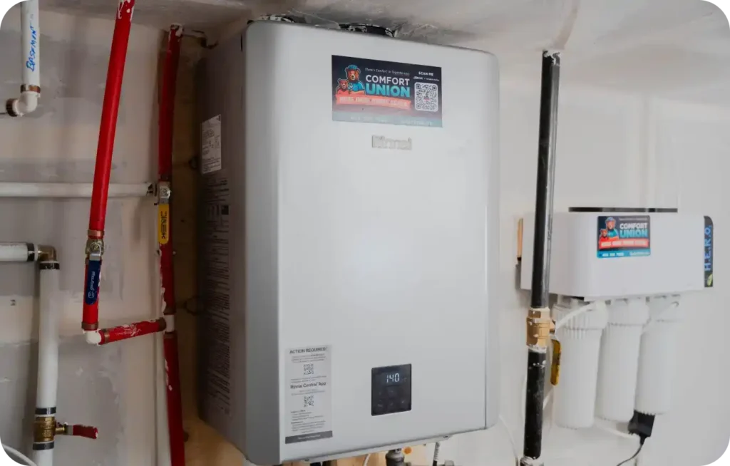Rinnai tankless water heater installed in Calgary home for cost comparison and efficiency insight