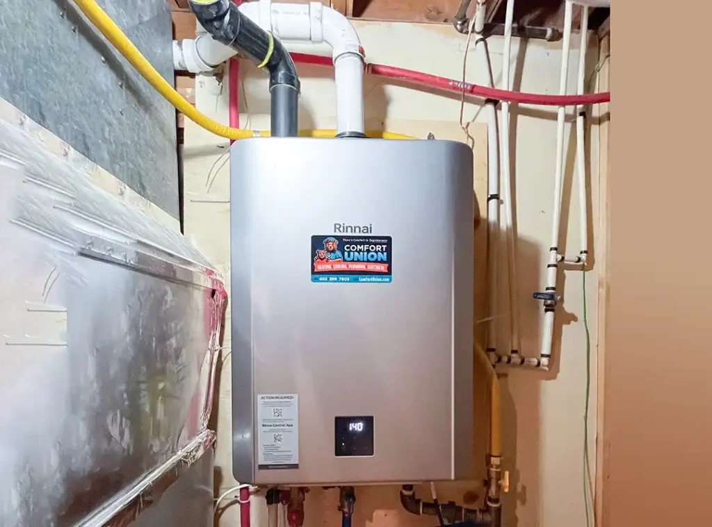 Rinnai tankless water heater installed by Comfort Union in Calgary, AB