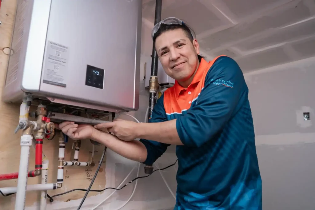 Rinnai tankless water heater installed by Comfort Union in Calgary, NW