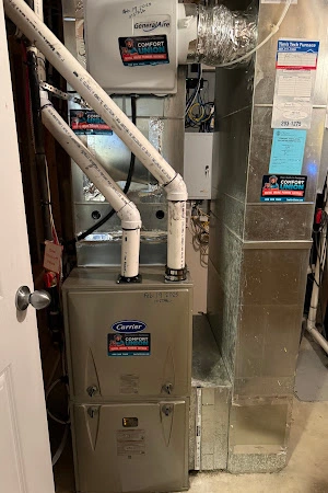 Carrier furnace installed by the Comfort Union team, showing a clean and professional HVAC setup.