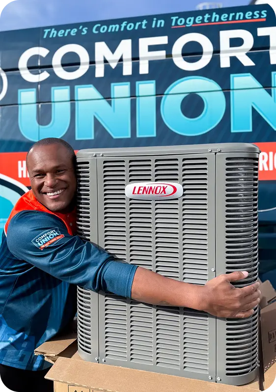 Lennox air conditioner presented by Comfort Union team promoting expert AC installation in Calgary