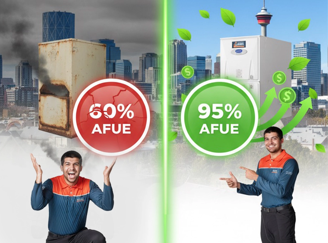 Comfort Union Technician comparing AFUE and furnace efficiency