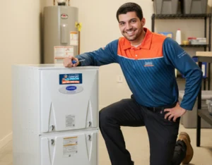 High-efficiency condensing furnace installed by Comfort Union in a Calgary home