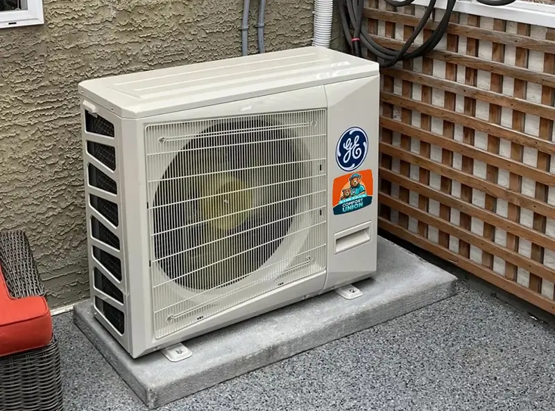 Residential ductless mini-split AC condenser unit setup in Calgary by Comfort Union HVAC specialists