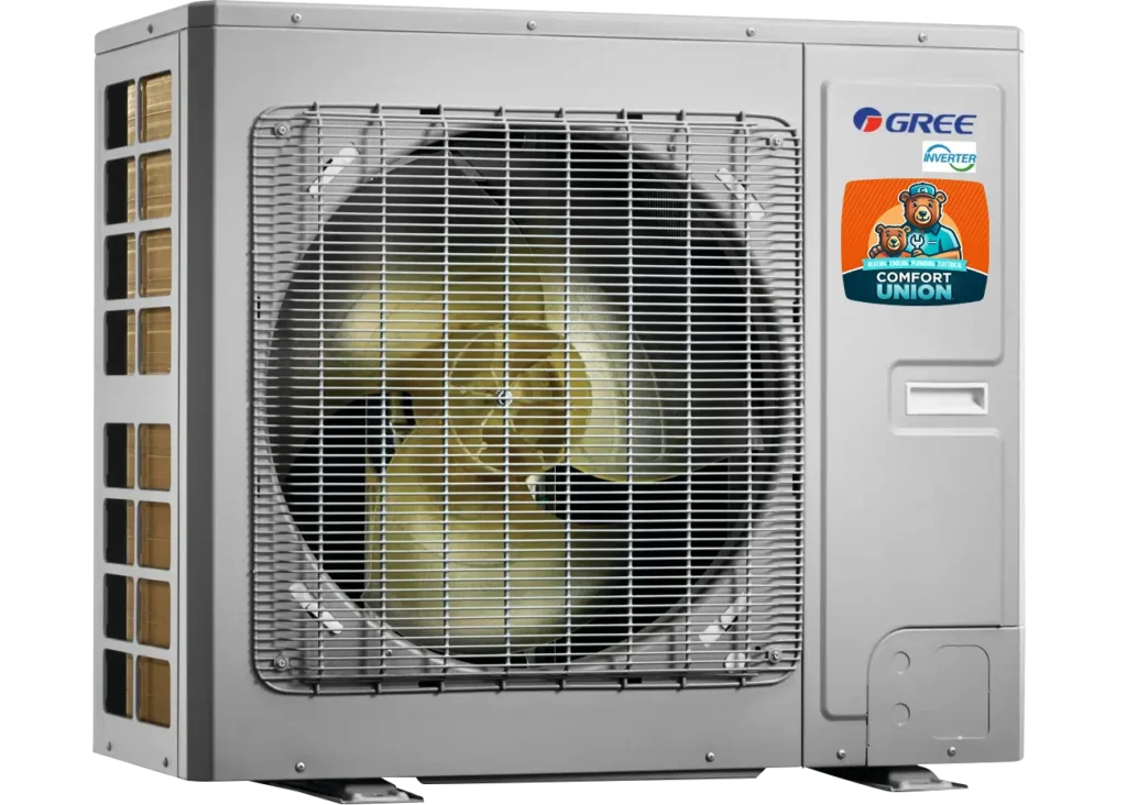 Gree cold-climate heat pump unit, the most installed brand in Calgary by The Comfort Union for Alberta's extreme weather.