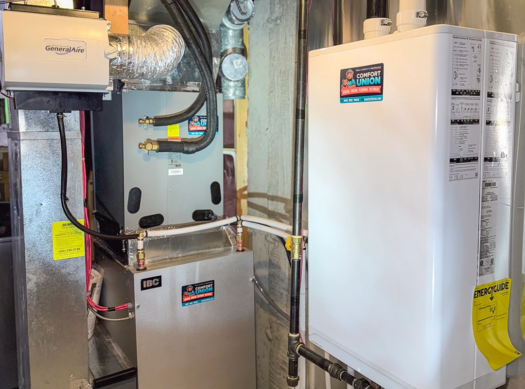 IBC boiler venting and condensate system installed by Comfort Union technician in Calgary