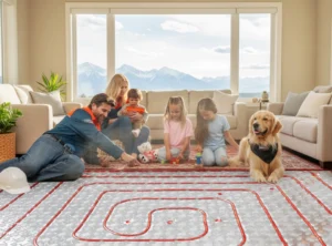 Comfort Union technician installing hydronic in-floor heating in Calgary