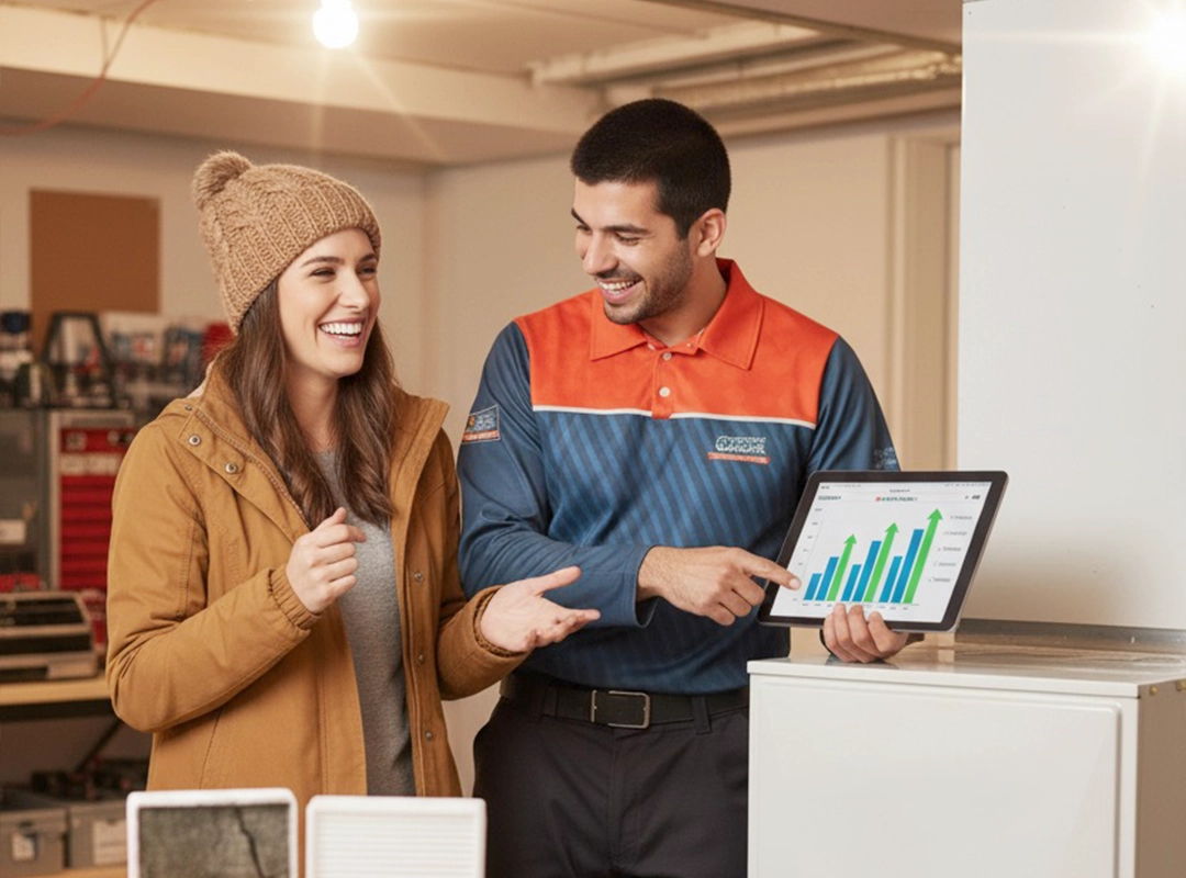 Calgary HVAC technician performing furnace maintenance to improve energy efficiency