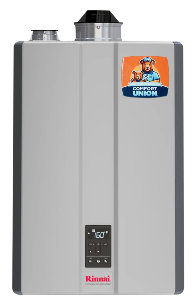 High efficiency boiler by Rinnai installed by Comfort Union