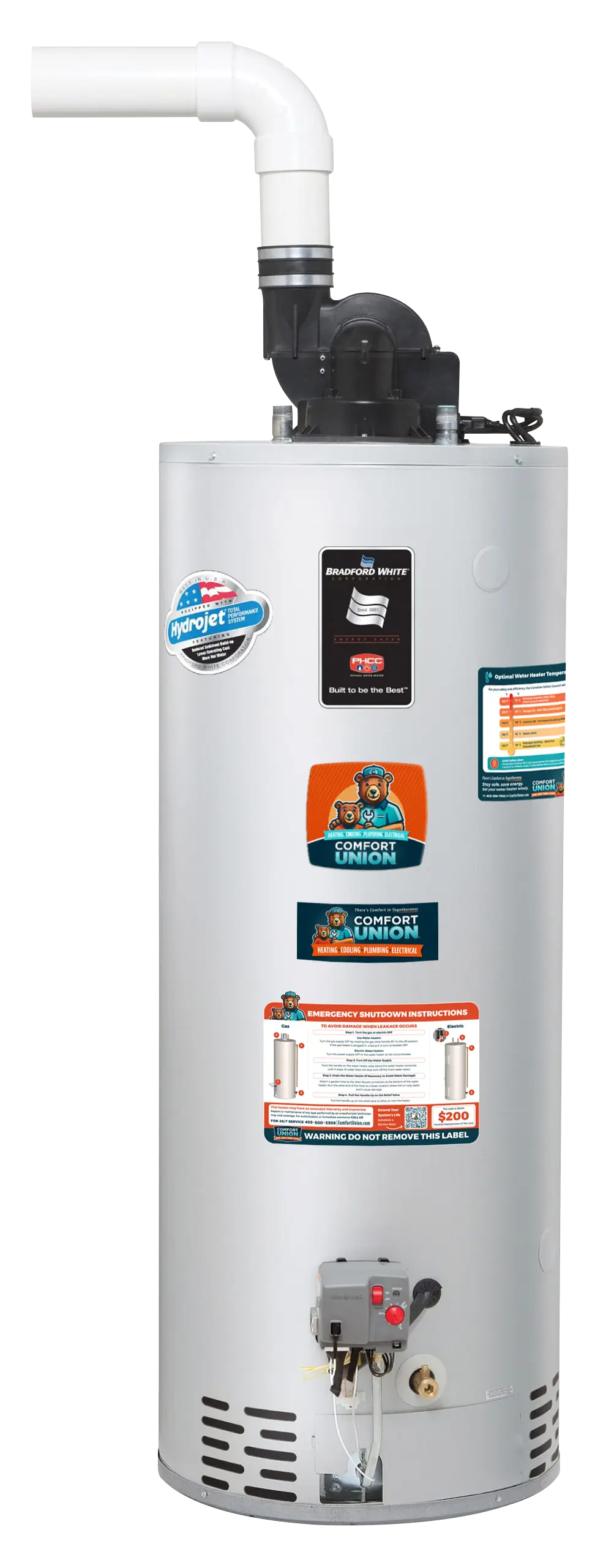 Bradford White power direct vent gas water heater with blower-assisted intake system