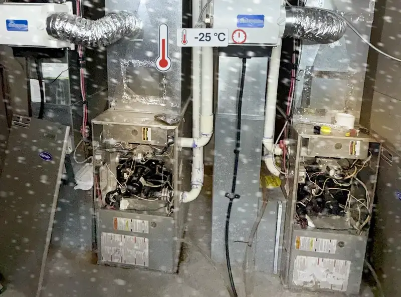Comfort Union team repairing Carrier furnace system in Calgary home