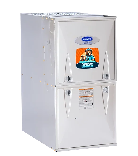 Installed Carrier furnace ready for use by Comfort Union technician in Calgary