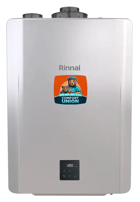 Tankless Rinnai water heater offered by Comfort Union for Calgary homeowners