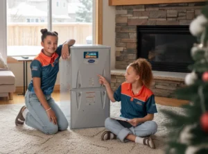 Homeowner performs furnace maintenance checklist