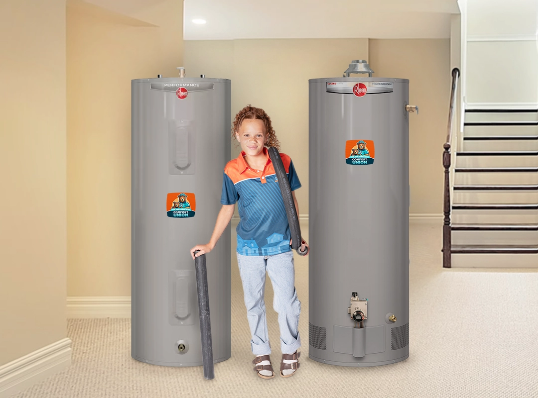 electric and gas water heaters side by side Calgary