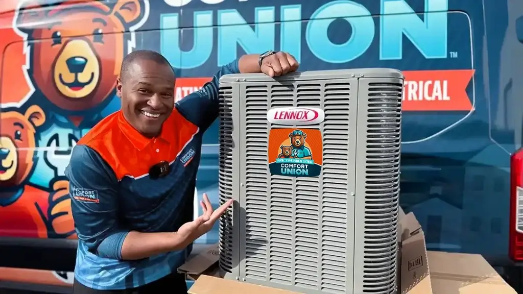 Lennox air conditioner presented by Comfort Union team promoting expert AC installation in Calgary