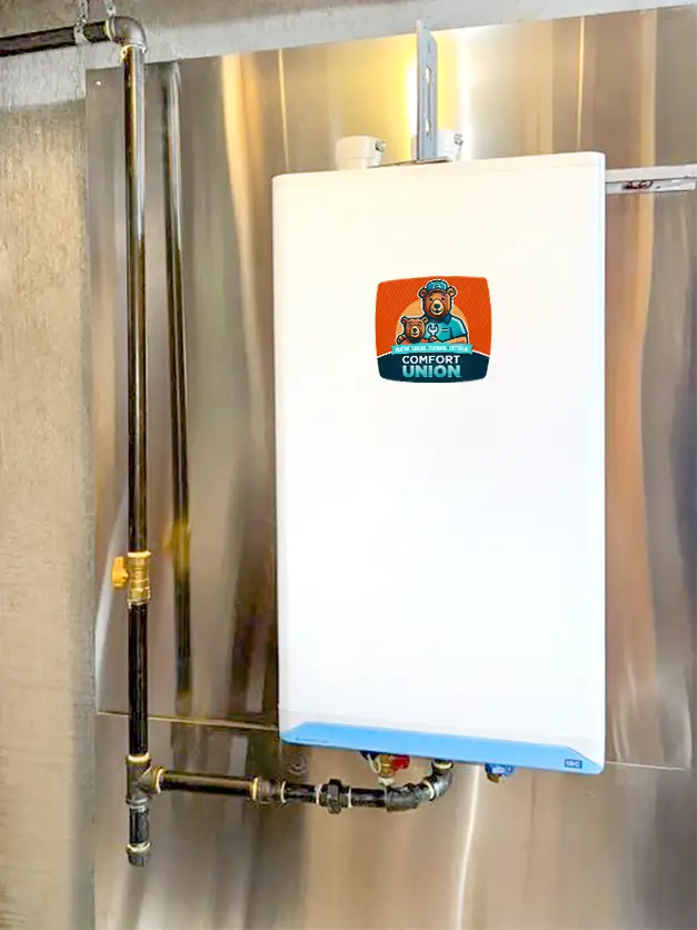 Modern combi boiler mounted in Calgary residence by Comfort Union team