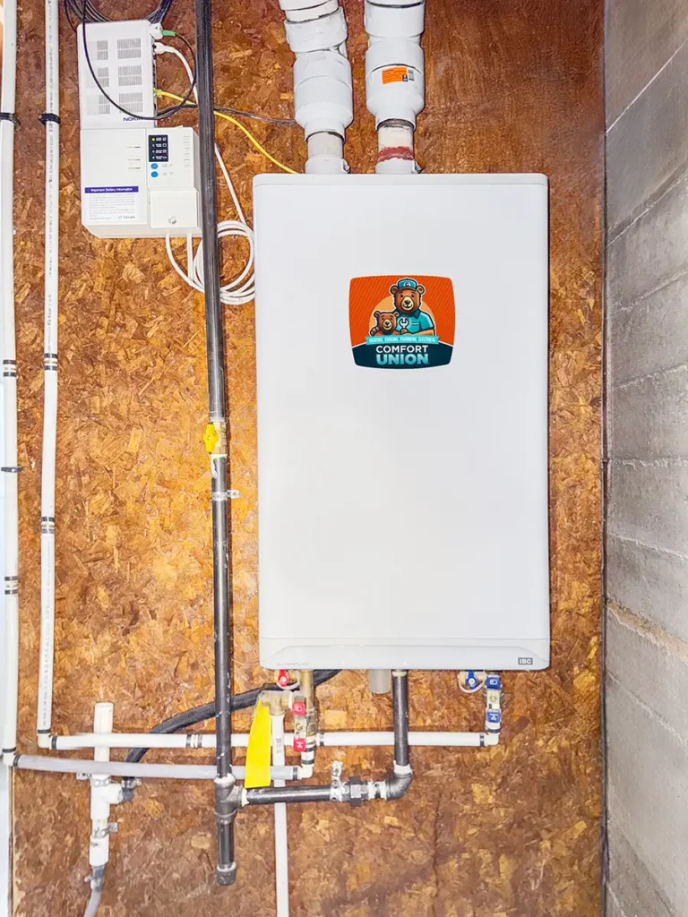 Compact combi boiler unit installed professionally by Comfort Union in Calgary