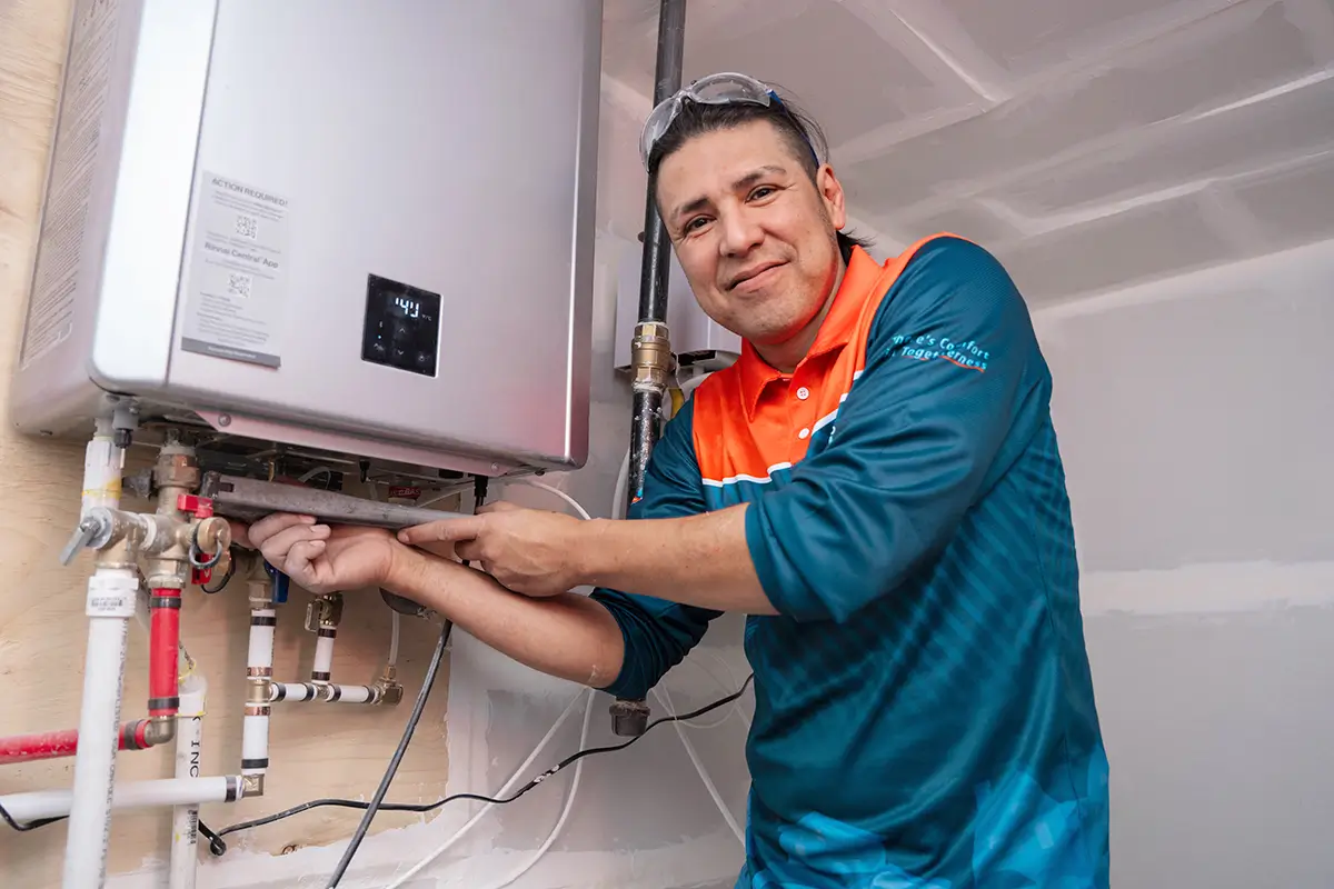 Comfort Union technician installed tankless water heater in calgary residence