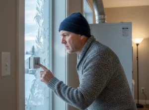 Homeowner checks furnace filter during Calgary winter