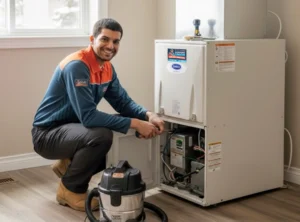 Technician scheduling furnace maintenance in Calgary