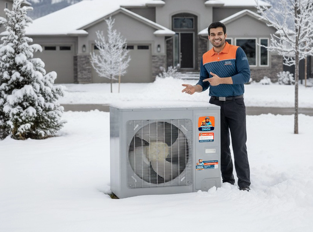 Cold-climate heat pump running in Calgary winter