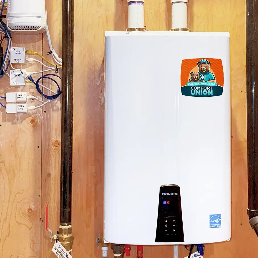 New high-efficiency boiler installed by Comfort Union technician in a Calgary residence.