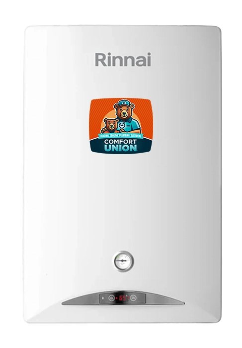 Tankless Rinnai water heater offered by Comfort Union for Calgary homeowners