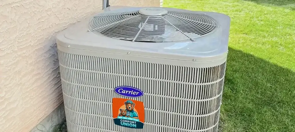 Carrier central air conditioner installed outside Calgary home